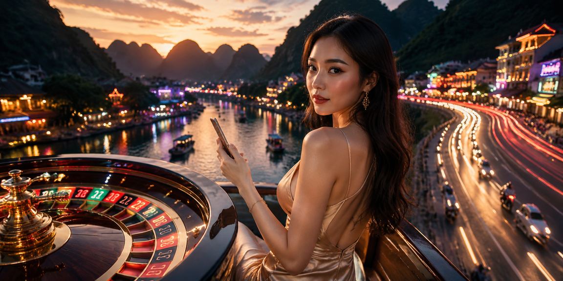 Bàn Roulette neon sáng rực trong không khí đêm Ninh Bình – live casino 1164
