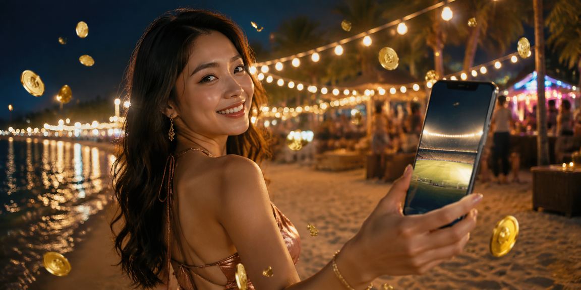Người dùng tại Phú Quốc xem cá cược thể thao trên điện thoại ven biển